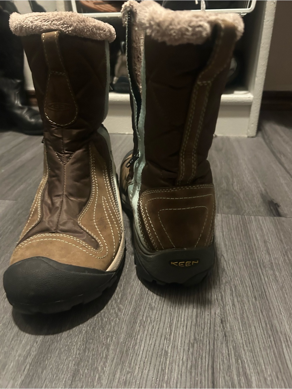 Keen Brown and Tan Insulated Winter Boots with Shearling Cuff